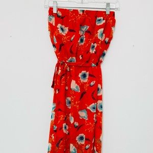 Bar III Red Orange Strapless Floral Maxi Dress